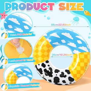 4 Pack Cartoon Sky & Cow Print <b>Inflatable</b> Swim Rings <b>for</b> <b>Pool</b> Beach - Product Image 2