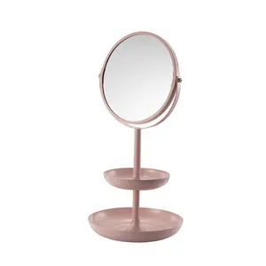 Miroir de maquillage Double face rose avec plateau de rangement à deux niveaux pour filles