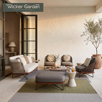 Ensemble de canapés d'extérieur en bois de teck tressé, mobilier de salon moderne pour patio avec accents en teck pour villa, complexe hôtelier, hôtel, jardin - Vente en gros