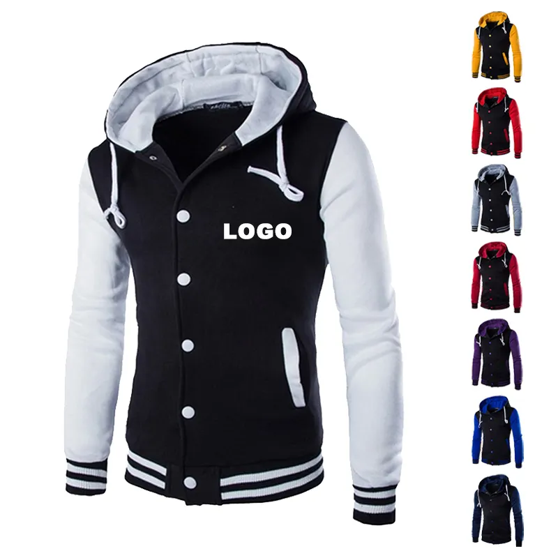 Jaqueta masculina de beisebol personalizada, casaco em branco com capuz de letras e varsidade, para homens, plus size, 2021