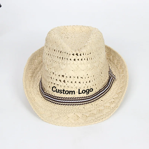 Custom Logo Panama <b>Straw</b> <b>Hat</b> Unisex Adult Beach Sun <b>Hat</b> Striped Ribbon Hand Embroidered Toquilla Material - Product Image 1