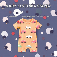 Soldes d'été : Combinaison bébé en coton tricoté 100 %, manches courtes, motif imprimé, fermeture boutonnée, unisexe, plusieurs âges