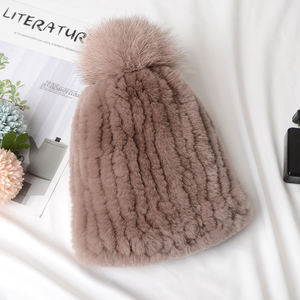 Chapeau de fourrure de Protection d'<span class=keywords><strong>oreille</strong></span> de cheveux de lapin Rex double face pour femmes automne hiver chaleur élastique motif de dessin animé réchauffeur de tête - Product Image 3