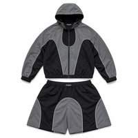 Ensembles coupe-vent unisexes : Veste à capuche et short contrastants, survêtement streetwear et sportswear, personnalisable OEM ODM en gros