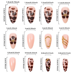Faux-<span class=keywords><strong>ongles</strong></span> en forme de léopard, 24 pièces, couverture complète, faux <span class=keywords><strong>ongles</strong></span> en forme d'amande, avec dorure 3D, fleur brune, design brillant, automne - Product Image 5