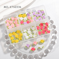 Hiasan Kuku Bunga Resin Warna Campuran 3D Datar Berkilau DIY Dekorasi Kuku Aksesoris Salon