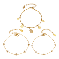 Gelang Pesona JinSpark Baja Tahan Karat 316L Berlapis Emas 18K Rantai Tautan yang Dapat Disesuaikan Zirkon Bening 5A Perhiasan Cakar Bunga Hadiah