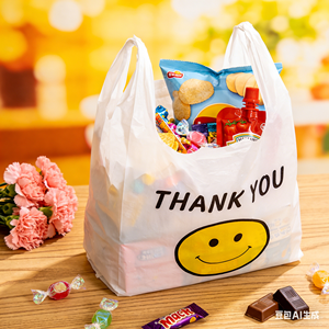 Disposable Durable HDPE Plastic Vest T-Shirt Bags for Fast Food Beverage Takeout Promotional Retail Store <b>Checkout</b> <b>Counter</b> Thank - Product Image 1