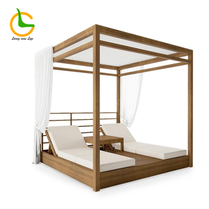 كراسي استلقاء خارجية من خشب الساج المتين مع ستارة للاستخدام حول حمام السباحة وفي الفناء، تصميم عصري رائج - Product Image 4