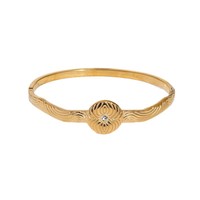 Bracelet minimaliste transfrontalier en acier inoxydable plaqué or, résistant à la décoloration, avec rayures et motif circulaire géométrique, style jonc