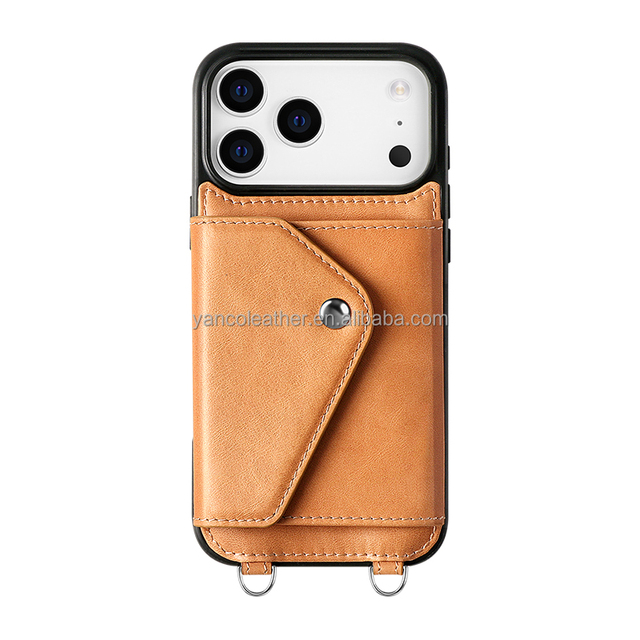 In Stock Strap Crossbody Phone case Genuine Leather Crossbody Phone case with Wallet for iphone 17 case Leather