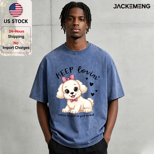 T-shirt en coton oversize délavé avec imprimé cœur de chiot maltais et nœud rose 'Keep <span class=keywords><strong>Lovin</strong></span>', style streetwear rétro, décontracté pour le quotidien, USA - Product Image 1