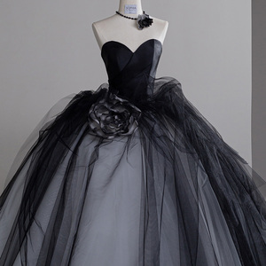 Robes de soirée en tulle noir sans bretelles, col cœur, fleurs 3D, robe de bal pour femmes, Sfy37 - Product Image 6