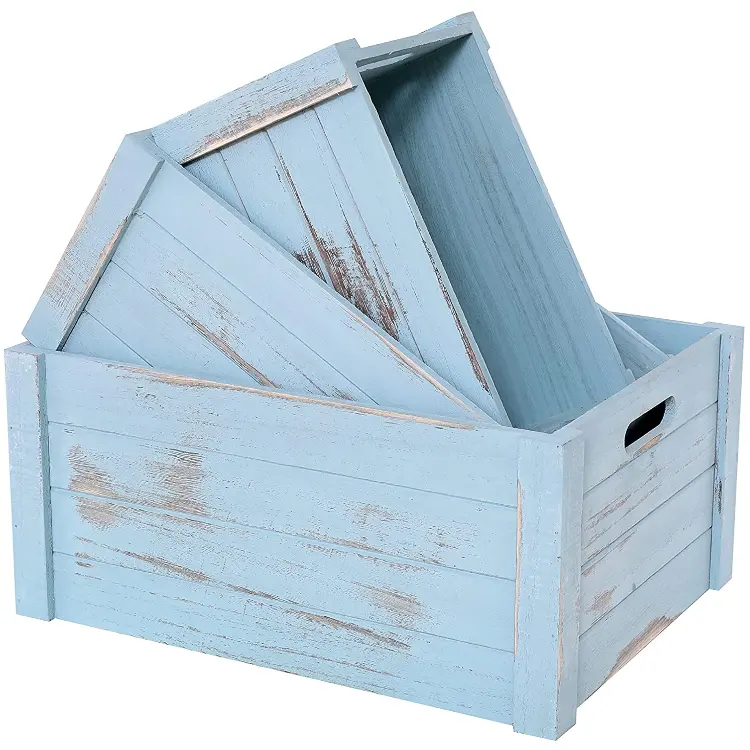 Farmhouse kotak penyimpanan dekoratif kayu pedesaan kayu antik peti penyimpanan bersarang dengan pegangan