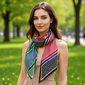 Foulard triangolare multifunzionale in seta 60x135 cm con stampa digitale a pois per l'uso quotidiano da donna - Product Image 3