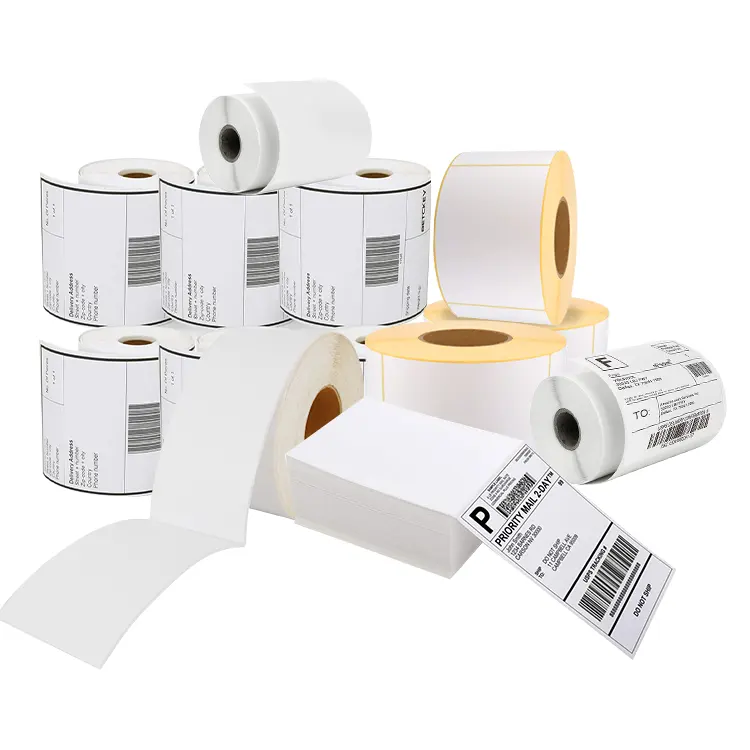 Etiqueta adhesiva de embalaje 4x6 para waybill, adhesivo de impresión térmica en blanco, etiquetas de papel de envío