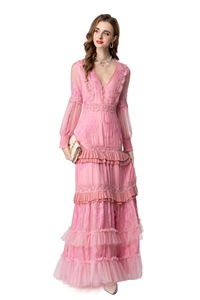 Lusso abito lungo con scollo a V in Tulle ricamato con gonna plissettata a strati <span class=keywords><strong>per</strong></span> abiti <span class=keywords><strong>da</strong></span> sposa formali - Product Image 3