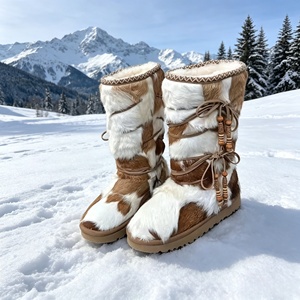 Bottes de luxe pour hommes, en fourrure, mi-mollet, chaudes, imperméables, à lacets, style workwear, décontractées, pour l'extérieur, hiver et été - Product Image 1