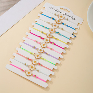 Fashion <b>String</b> <b>Bracelets</b> 12-Piece Colorful Woven Set With Sunflower Pendant Unisex Jewelry Gift - Product Image 1