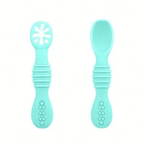 Cuchara y Tenedor de Silicona Redondos de Dos Etapas, Modernos, Personalizados, Libres de BPA, Ecológicos, de Grado Alimenticio, para la Alimentación de Bebés - Product Image 5