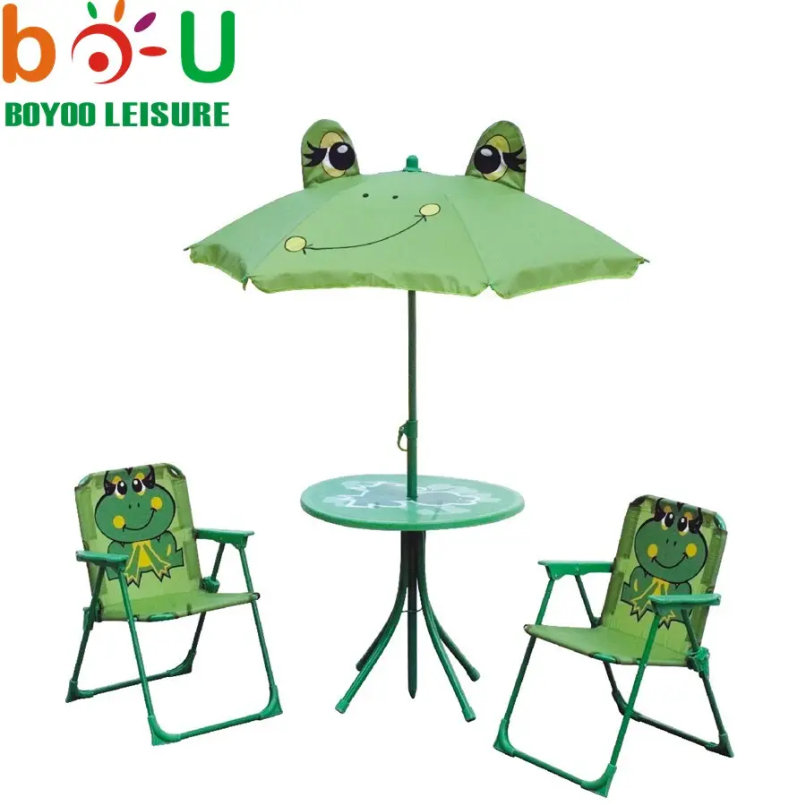 キッズパティオセットテーブルと傘ビートル屋外ガーデンヤード付き折りたたみ椅子2脚