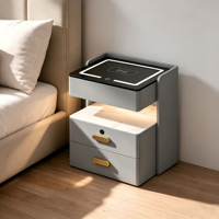 Table de chevet intelligente en bois de luxe moderne avec lumières LED et reconnaissance d'empreintes digitales, table de chevet blanche lumineuse