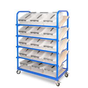 WxTxH 1050x500x1450 mm 4 Swivel Castors with <b>Parking</b> Brake <b>Equipped</b> with 15 Clipbox Shelf Trolley with 5-levels Storage Racks - Product Image 1
