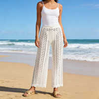Pantalon de plage pour femmes, avec cordon de serrage, taille haute élastique, maille crochetée, maillot de bain