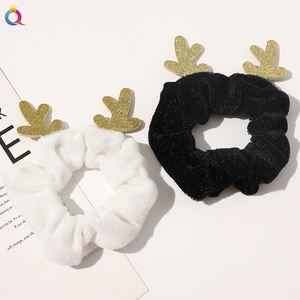 Gomas de terciopelo QIYUE con purpurina Navidad alce ciervo cuerno forma scrunchy lazo para el cabello <span class=keywords><strong>banda</strong></span> elástica para el cabello - Product Image 4