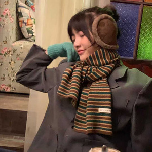 Bufanda de punto a rayas con tacto de cachemira al por mayor – Calentador de cuello cálido para invierno, bufanda unisex estilo coreano vintage para parejas - Product Image 3