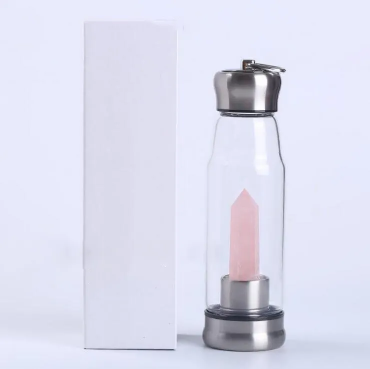 2021 Nieuwste Populaire Glas Water Fles Met Kristal Energie Steen Water Fles Aangepaste Logo