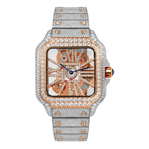 Reloj de Lujo Cuadrado con Moissanita VVS, Movimiento Suizo Ronda 1042, Correa de Acero Inoxidable, Cristal de Zafiro, Esqueleto Impermeable - Product Image 1