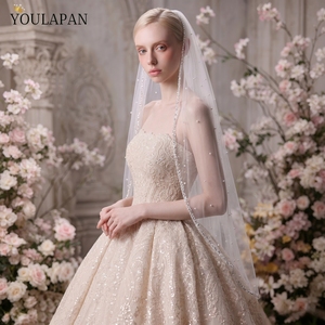 Voile de mariée YouLaPan tendance, bordure unique en cristal, voile transparent en maille à pois blancs et perles pour occasions spéciales <span class=keywords><strong>V364</strong></span> - Product Image 3