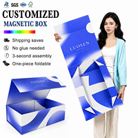 Boîte pliante magnétique en carton bleu haut de gamme avec logo personnalisé en estampage à chaud pour sèche-cheveux et appareils électriques.