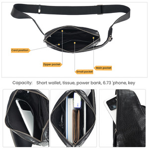 Joyir Sac de poitrine pour homme en cuir véritable avec fermeture éclair verticale, sac à bandoulière pour sports de plein air, usage quotidien, noir - Product Image 4
