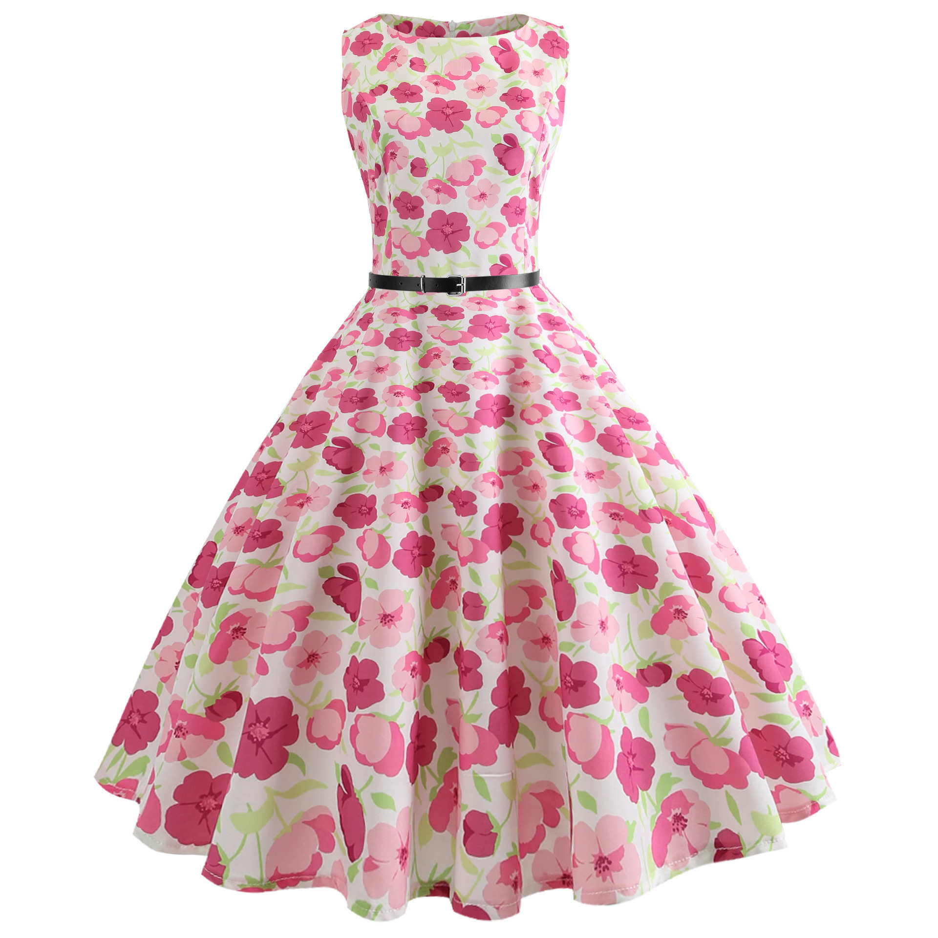 SEXY MEISJE AFBEELDING BLOEMEN NIEUWE VINTAGE SWING JURK ROCKABILLY JURK ROZE JURK VOOR VROUWEN PLUS SIZE UK8-24