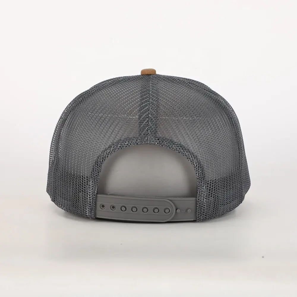 Boné de caminhoneiro marrom da moda para homens, chapéu de malha de algodão com 5 painéis bordado personalizado logotipo personalizado por atacado, gorras esportivas de alta qualidade para uso ao ar livre