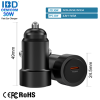 Chargeur de voiture universel PD3.0 30W PPS à port unique en alliage d'aluminium, charge rapide pour téléphone portable, appareil photo et écouteurs