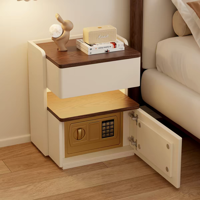 Solid Wood Modern Intelligent Nightstand Built-In Safe Hidden Household Anti-Theft Bedroom Compact Ultra-Narrow 30cm Charging