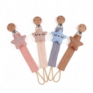 Nuevas llegadas: Cadena de algodón suave con forma de estrella para chupete, sujetachupetes para bebé, cadena antipérdida para recién nacido con clip de madera de haya - Product Image 1