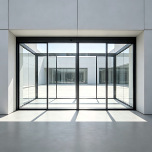 Puerta Corredera de Vidrio con Marco Delgado Minimalista Deioux, con Vidrio Templado para Edificios Comerciales, Precio de Mayoreo Directo de Fábrica - Product Image 1