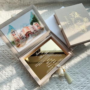 New Arrival Nude <strong>Invitation</strong> Velvet Box Custom <strong>Wedding</strong> Logo Gold Mirror Acrylic <strong>Wedding</strong> Cards <strong>Invitation</strong> - Product Image 3