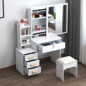 <span class=keywords><strong>Commode</strong></span> en Bois Blanche avec <span class=keywords><strong>Miroir</strong></span> de Maquillage et Tabouret, Grande Vente pour Chambre à Coucher, Style MDF - Product Image 2