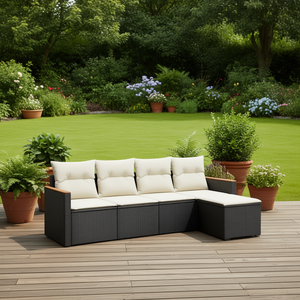 Ensemble de canapés de jardin en rotin noir avec coussins crème, mobilier d'extérieur au design contemporain, résistant à l'eau et aux UV, en rotin PE - Product Image 2