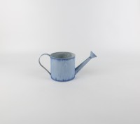 Seau en fonte galvanisée bleu glacé effet métal craquelé avec poignée, arrosoir, pot à fleurs