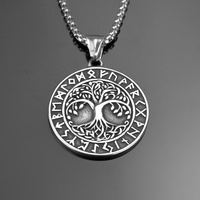Collier pendentif homme nordique en acier inoxydable plaqué or arbre de vie viking avec runes perle de diamant religieux pour les fêtes