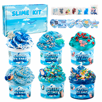 Kit de slime océanique bleu 6 pièces avec slime cristallin effet nuage de beurre, étiquettes et accessoires couleurs personnalisées pour la vente en gros B2B et les packs d'usine OEM