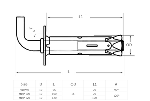 Ancres en acier inoxydable et acier au carbone de type L, tailles M6, M8, M10, M12 pour l'installation de chauffe-eau sur mur en béton - Product Image 5