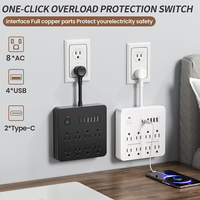Multiprise anti-surtension 6FT avec 8 prises CA, 4 ports USB et 2 ports USB-C, câble d'extension avec protection contre les surcharges