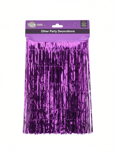 Guirnalda de flecos de oropel morado de 6 pies, decoraciones rectangulares de plástico para fiestas en interiores - Product Image 1